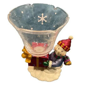 Gorham‎ Winter Follies Snowman Votive Crystal & Resin Candle Holder 5"